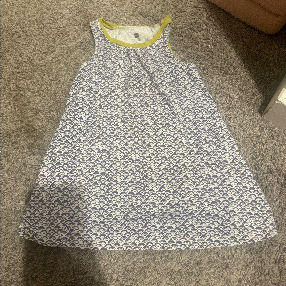 4t Tea Sleeveless Blue & White Patterned Kids Dress with Yellow Trim